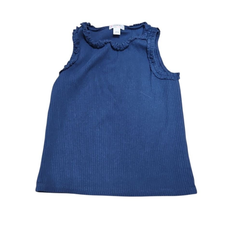 Crewcuts J Crew Girls Size XS 4-5 Blue Ruffle Trim Tank Top Ribbed Cotton